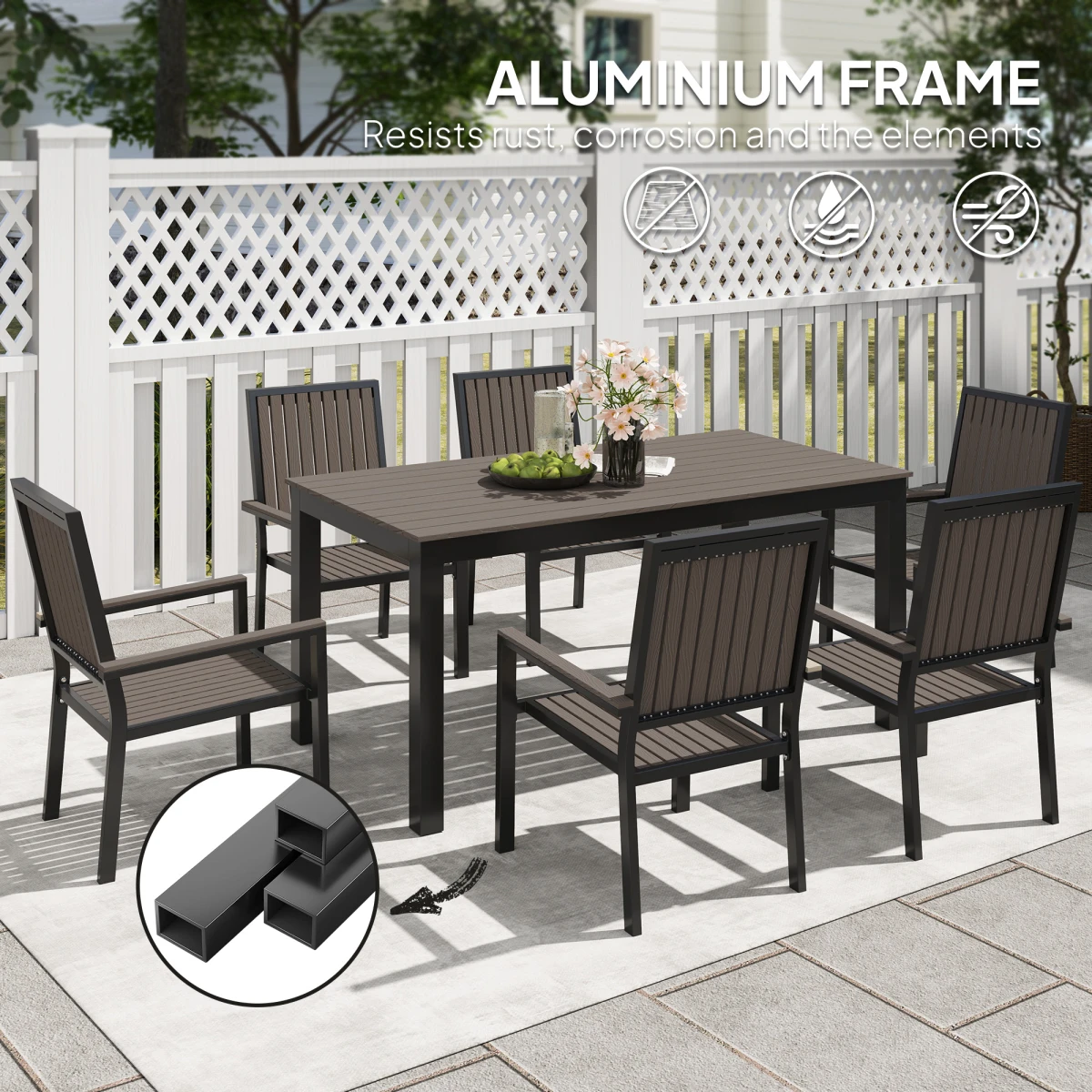 Outsunny Garden Dining Set 6-Seater Aluminium Rust-Resistant Stackable Chairs for Patio by Outsunny