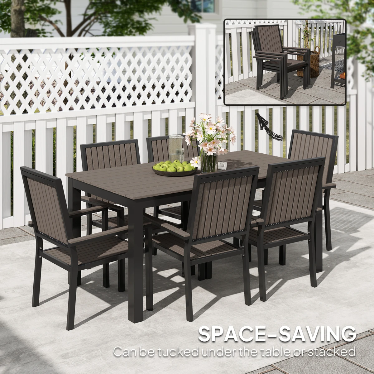 Outsunny Garden Dining Set 6-Seater Aluminium Rust-Resistant Stackable Chairs for Patio by Outsunny