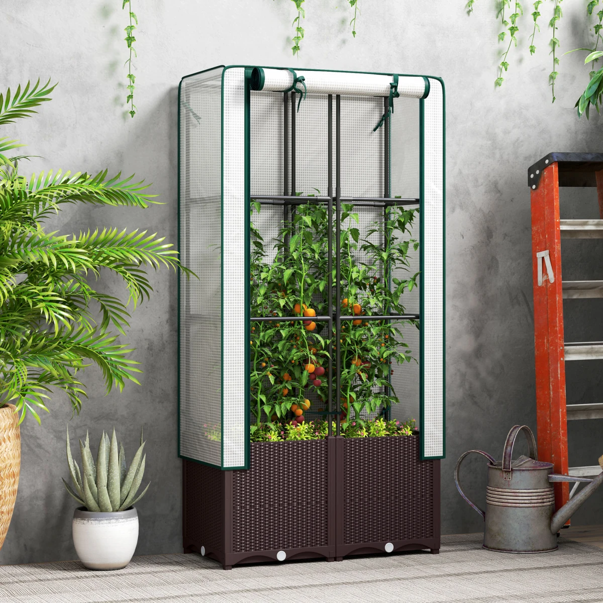 Outsunny Outsunny Plastic Planter with Trellis 80x40x140 cm Garden - Planters