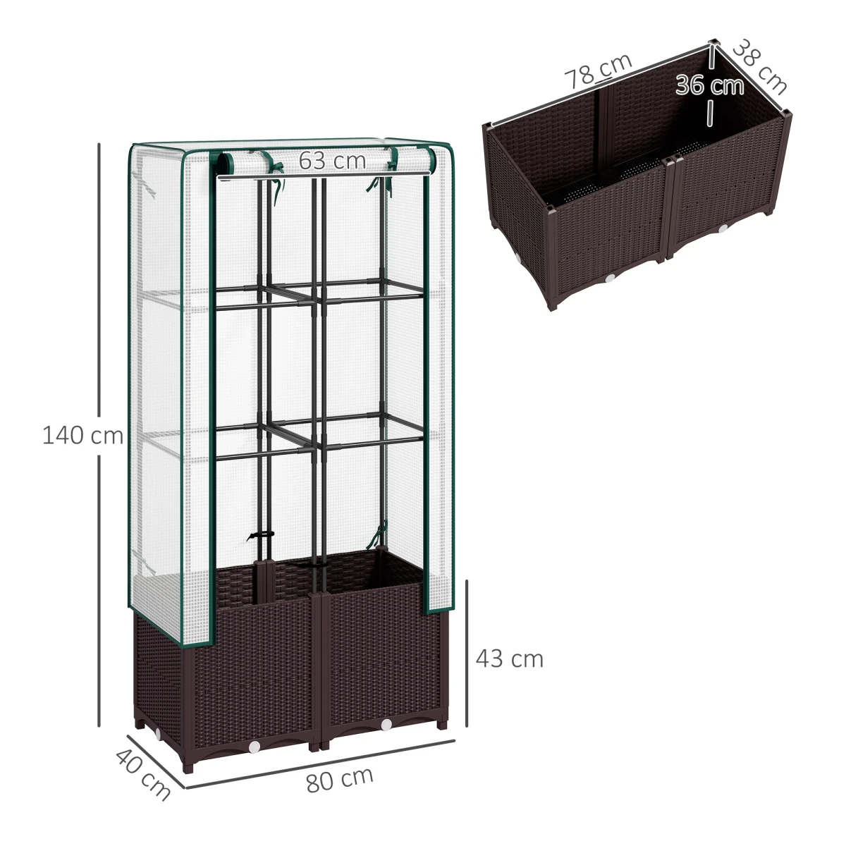Outsunny Outsunny Plastic Planter with Trellis 80x40x140 cm Garden - Planters