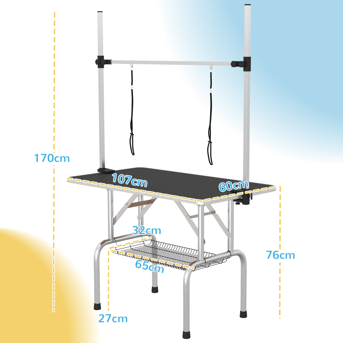 PawHut Metal Adjustable Dog Grooming Table Rubber Top 2 Safety Slings Mesh - from PawHut