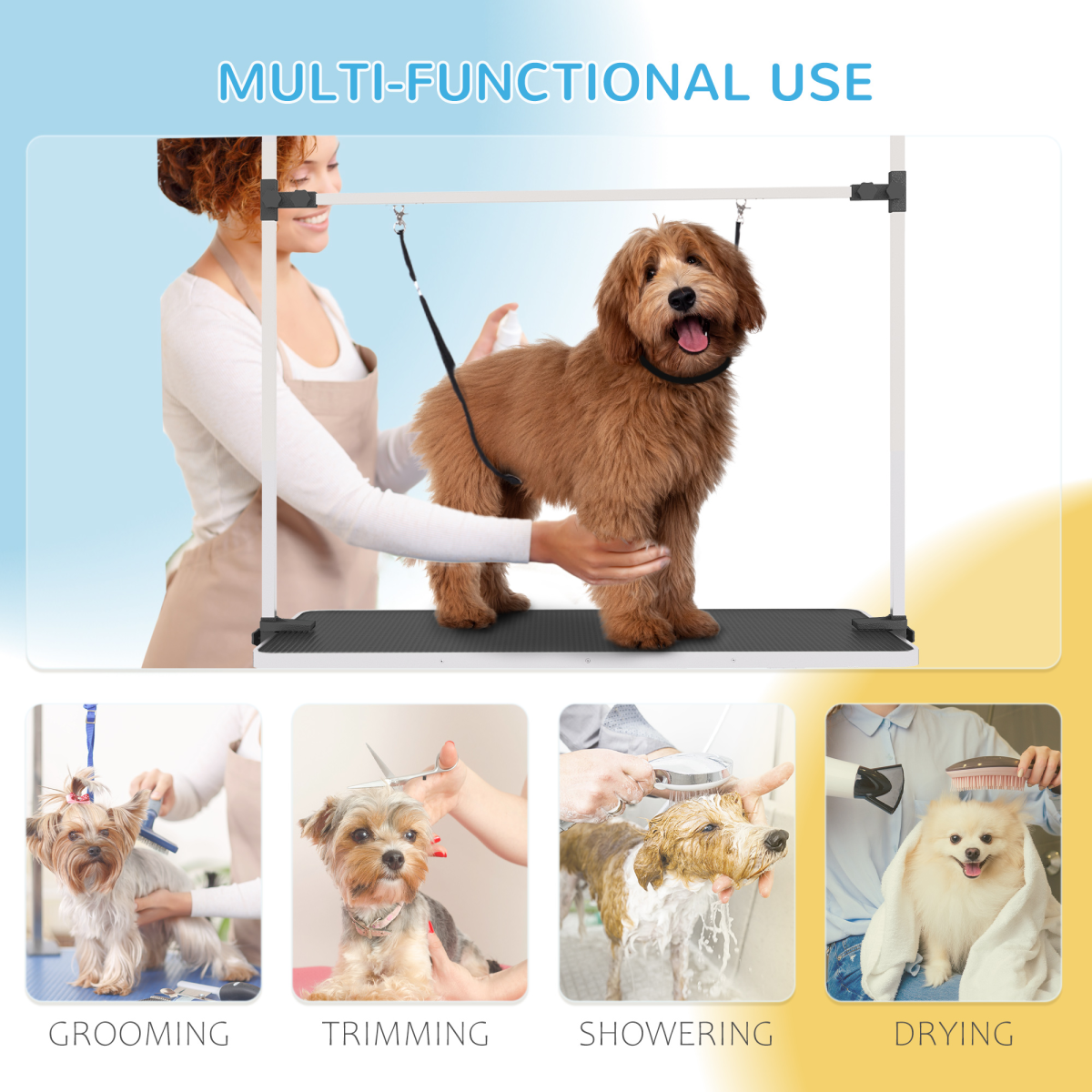 PawHut Metal Adjustable Dog Grooming Table Rubber Top 2 Safety Slings Mesh - from PawHut