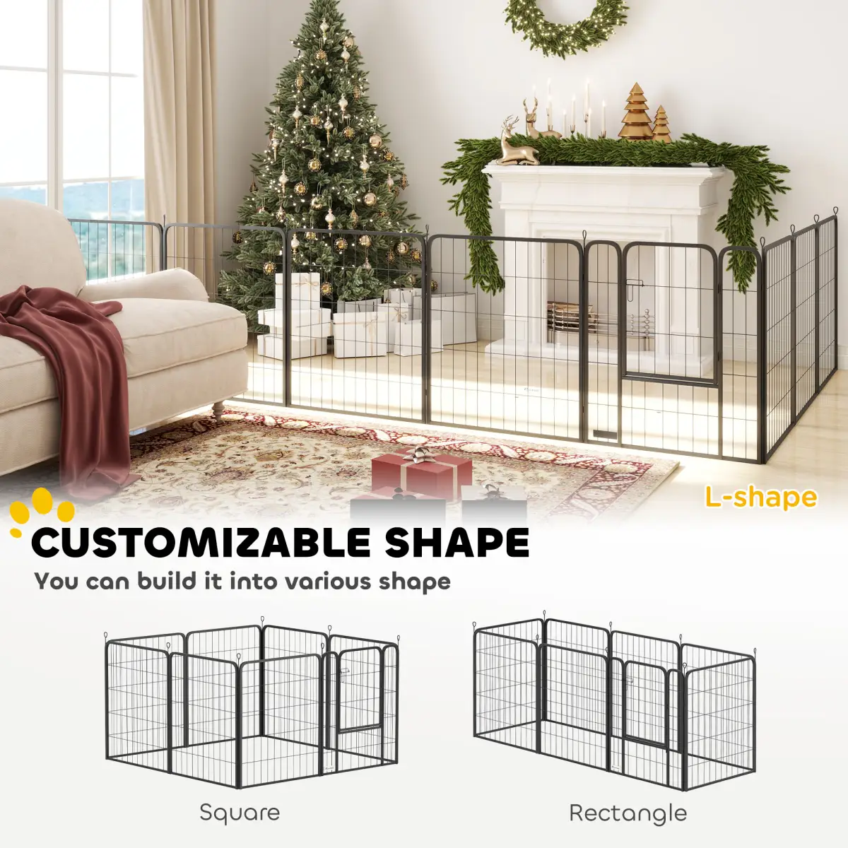 PawHut Foldable Steel Pet Enclosure - Secure Space for Pets - Versatile Design - Pet Playpen