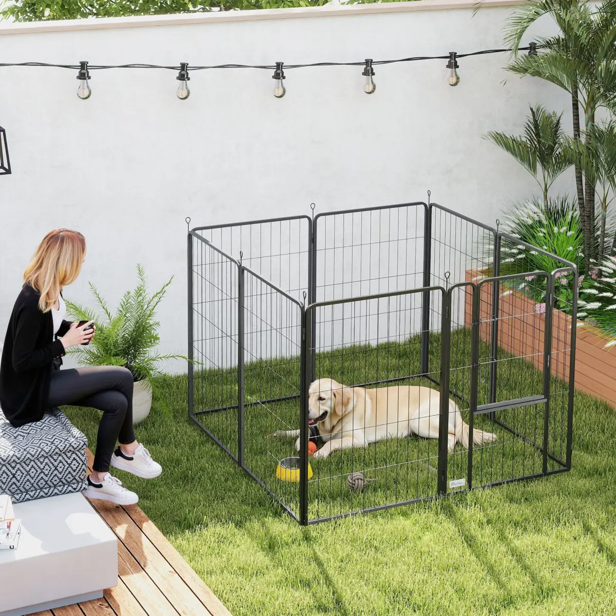 PawHut Foldable Steel Pet Enclosure - Secure Space for Pets - Versatile Design - Pet Playpen