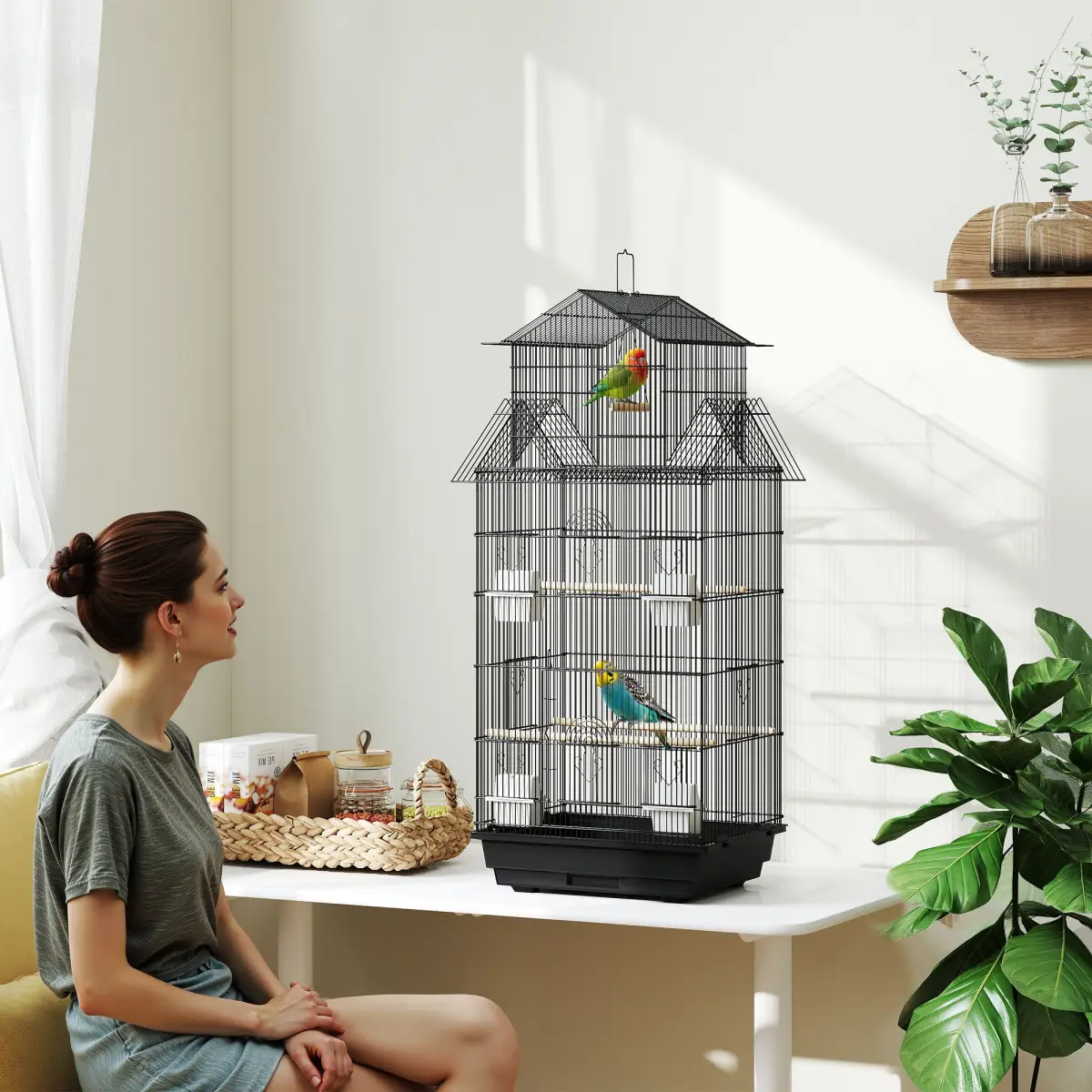 PawHut Metal Bird Cage with Spacious Design & Easy Access for Small Birds - Bird Cage
