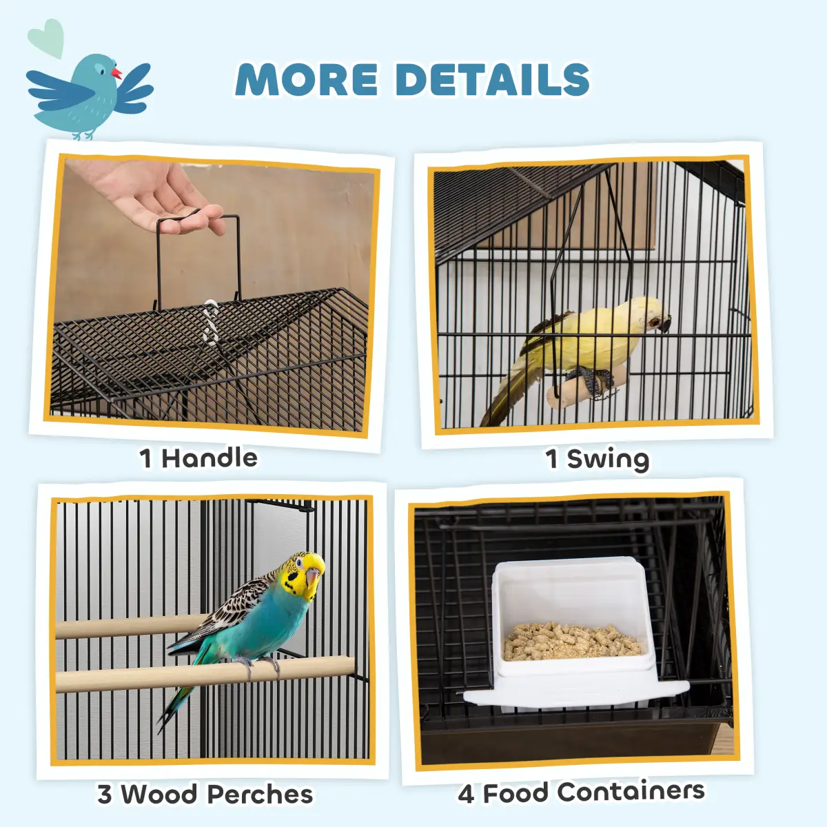 PawHut Metal Bird Cage with Spacious Design & Easy Access for Small Birds - Bird Cage