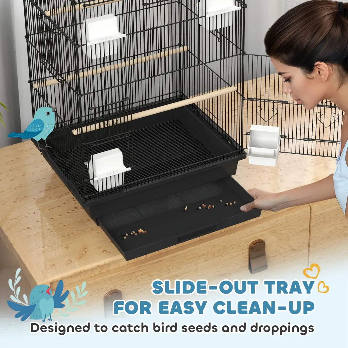 PawHut Metal Bird Cage with Spacious Design & Easy Access for Small Birds - Bird Cage