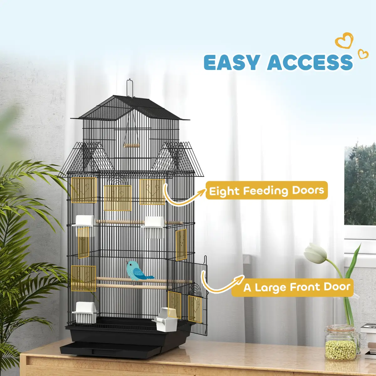 PawHut Metal Bird Cage with Spacious Design & Easy Access for Small Birds - Bird Cage