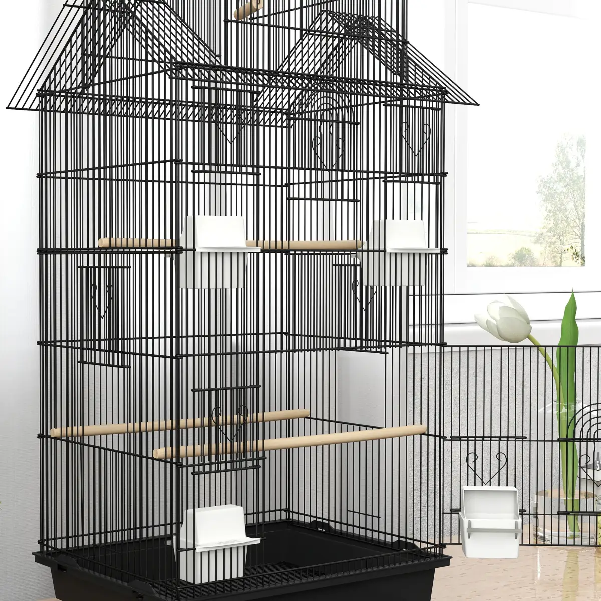 PawHut Metal Bird Cage with Spacious Design & Easy Access for Small Birds - Bird Cage