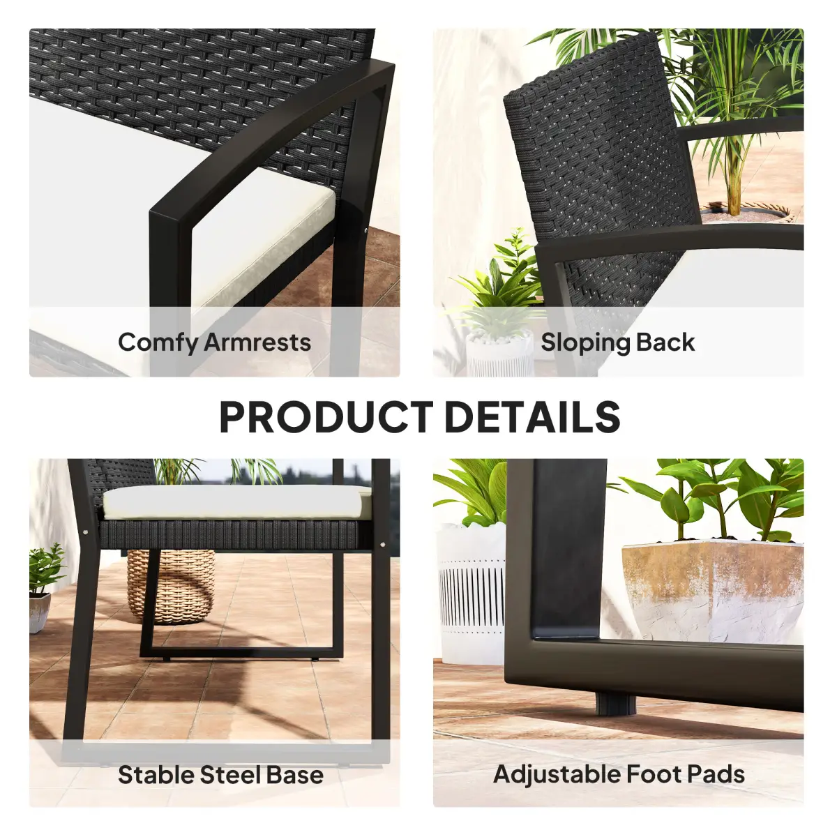 Outsunny Rattan Garden Bench with Cushioned Comfort for Relaxation & Style - Garden Chairs