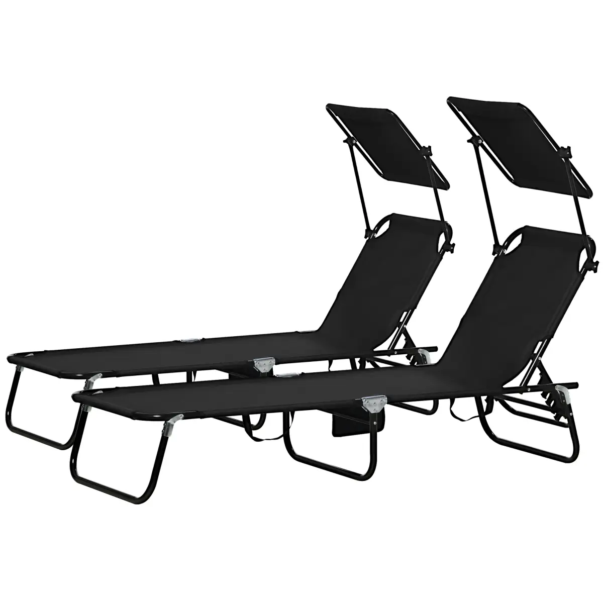 Outsunny Comfort Lounge Chairs - Adjustable Recline & Sunshade - Set of 2 - Sun Lounger