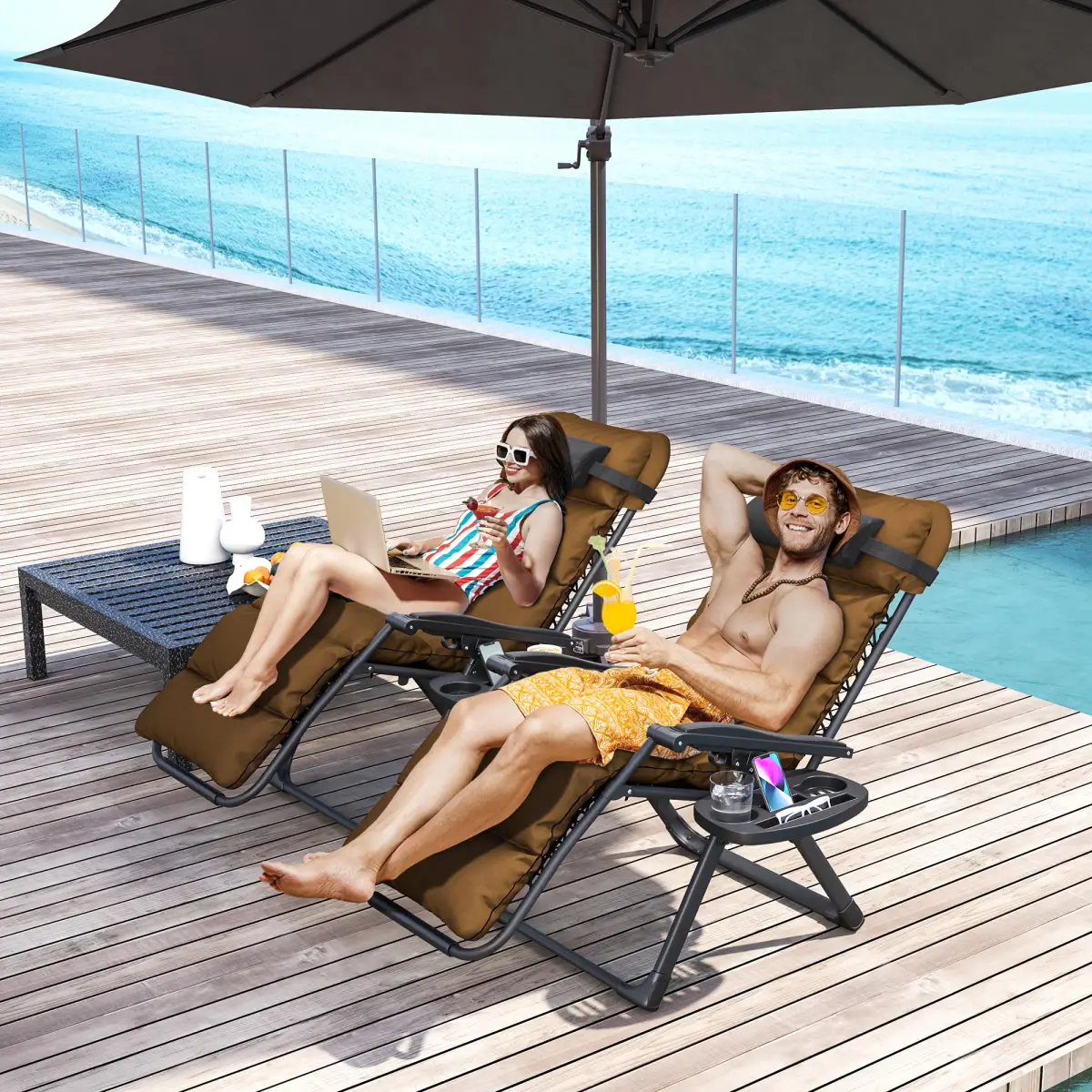 Outsunny Comfort Lounger Set - Adjustable Recline, Cushioned Seating, Portable Design - Sun Lounger
