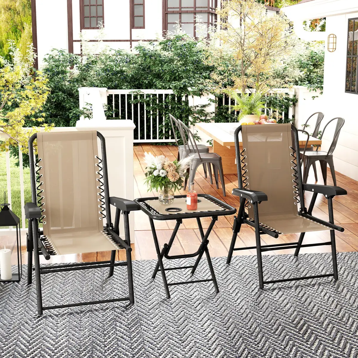 Outsunny Outdoor Three-Piece Folding Set - Portable Chairs & Table for Easy Storage - Garden Set