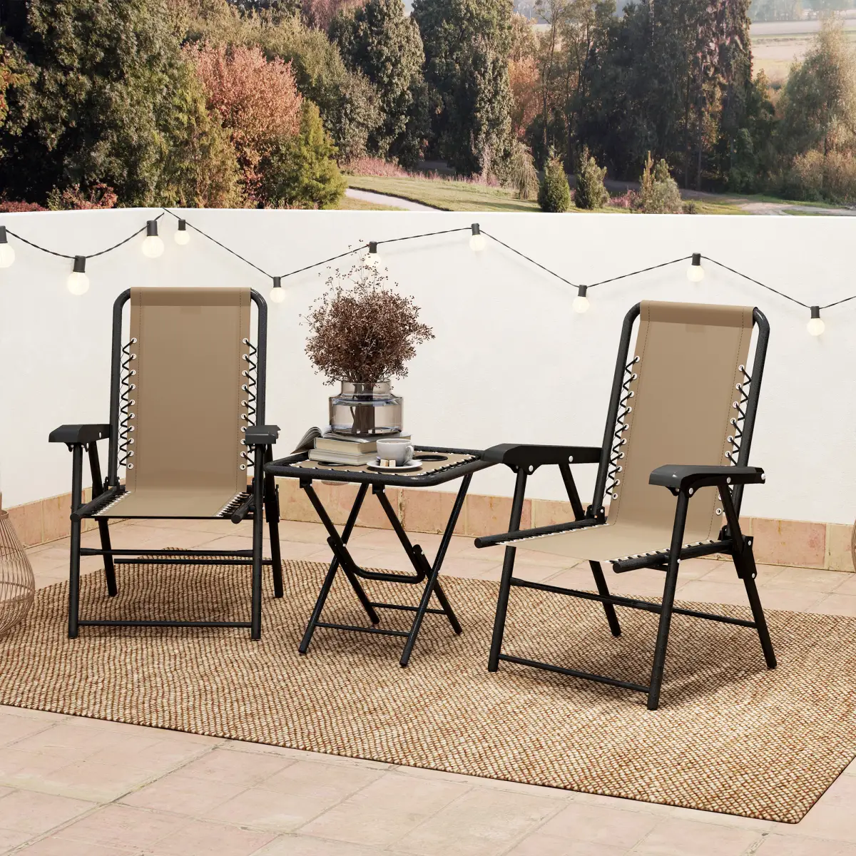 Outsunny Outdoor Three-Piece Folding Set - Portable Chairs & Table for Easy Storage - Garden Set