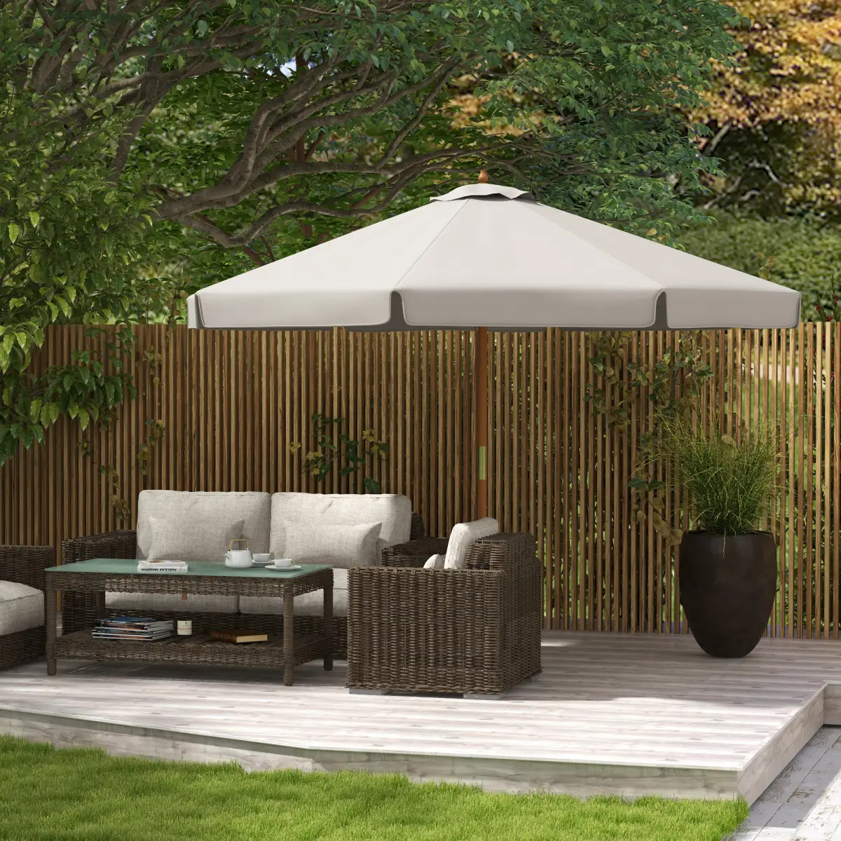 Outsunny Outsunny Cream White Sun Parasol - Water-Resistant with Wooden Frame - Parasol