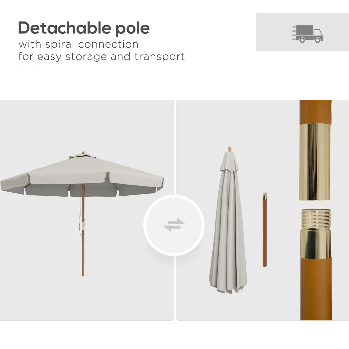 Outsunny Outsunny Cream White Sun Parasol - Water-Resistant with Wooden Frame - Parasol
