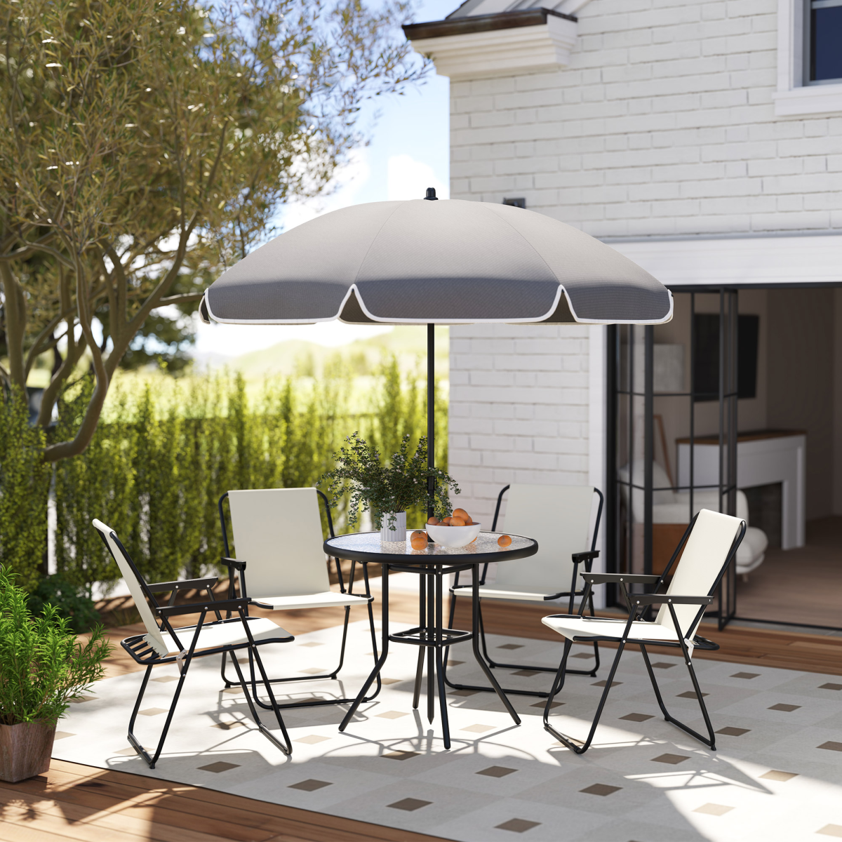 Outsunny Stylish Outdoor Dining Set with Parasol - Comfortable & Durable Garden Furniture - Garden Set