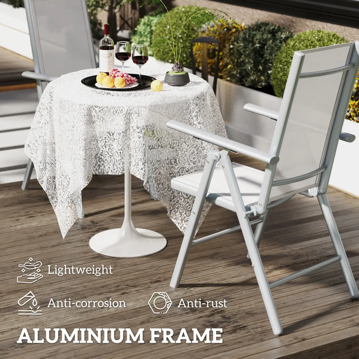 Outsunny Aluminium Folding Chairs Set - Lightweight & Comfortable Outdoor Seating - Folding Chairs