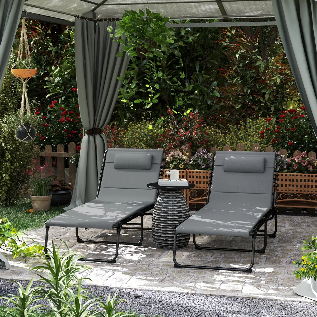 Outsunny Outsunny Folding Sun Loungers Set of 2, Reclining Sun Bed - Sun Lounger