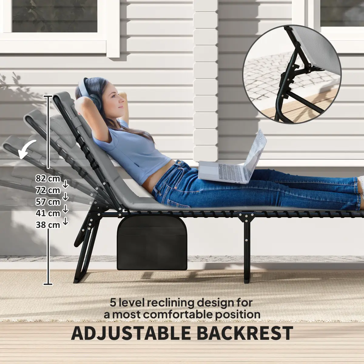Outsunny Outsunny Folding Sun Loungers Set of 2, Reclining Sun Bed - Sun Lounger