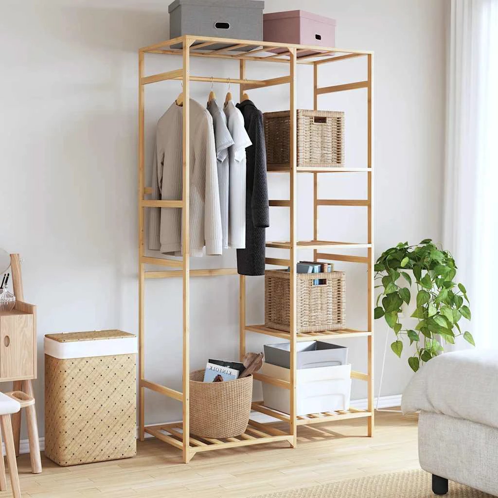 vidaXL vidaXL Bamboo Clothes Rack With Shelves 100x50x184.5 cm Durable Water Resistant For Home Laundry Organization - Wardrobe