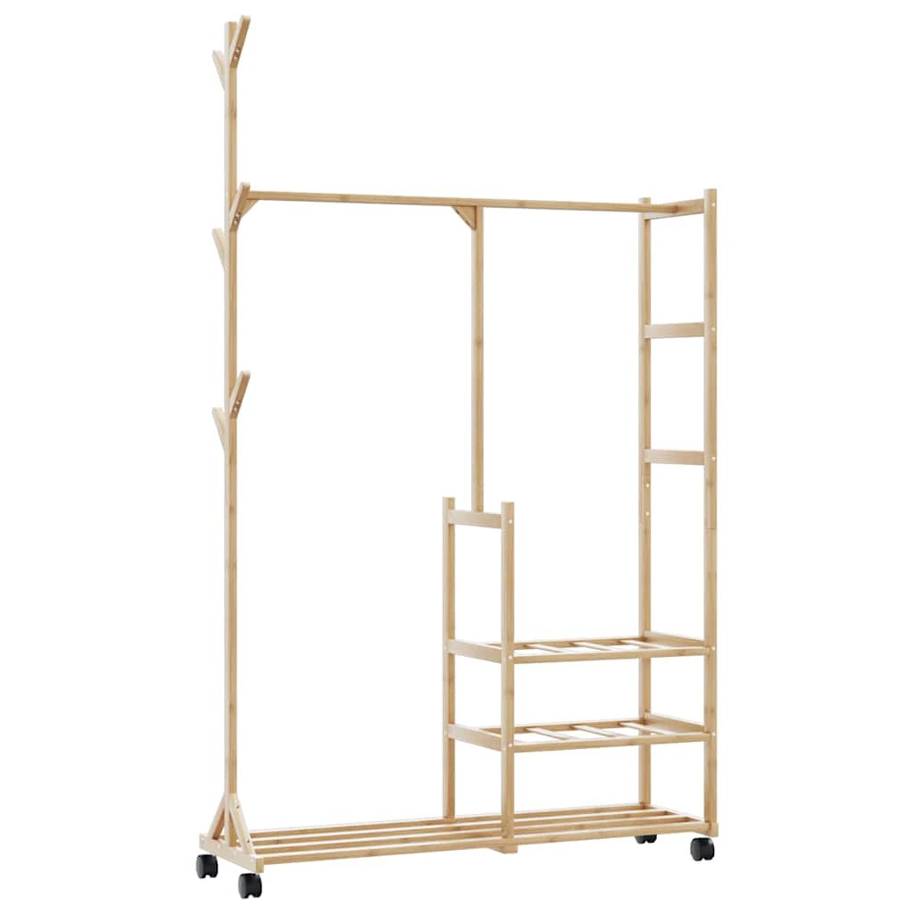 vidaXL vidaXL Clothes Rack With Shelves And Wheels 100x38x175.5 Cm Bamboo For Home Organization - Wardrobe