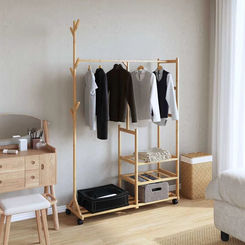 vidaXL vidaXL Clothes Rack With Shelves And Wheels 100x38x175.5 Cm Bamboo For Home Organization - Wardrobe