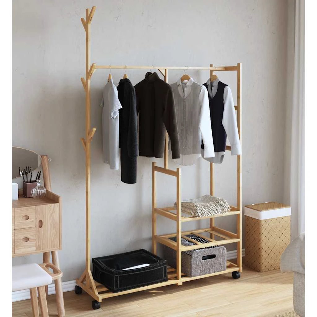 vidaXL Clothes Rack With Shelves And Wheels 100x38x175.5 Cm Bamboo For Home Organization by vidaXL