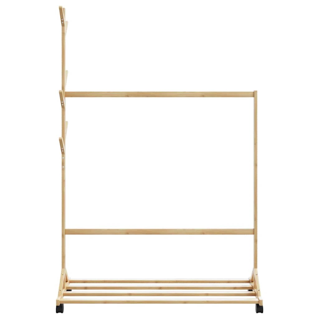 vidaXL Clothes Rack 100x35x157 Cm Bamboo With Hooks And Wheels For Home Laundry Storage by vidaXL