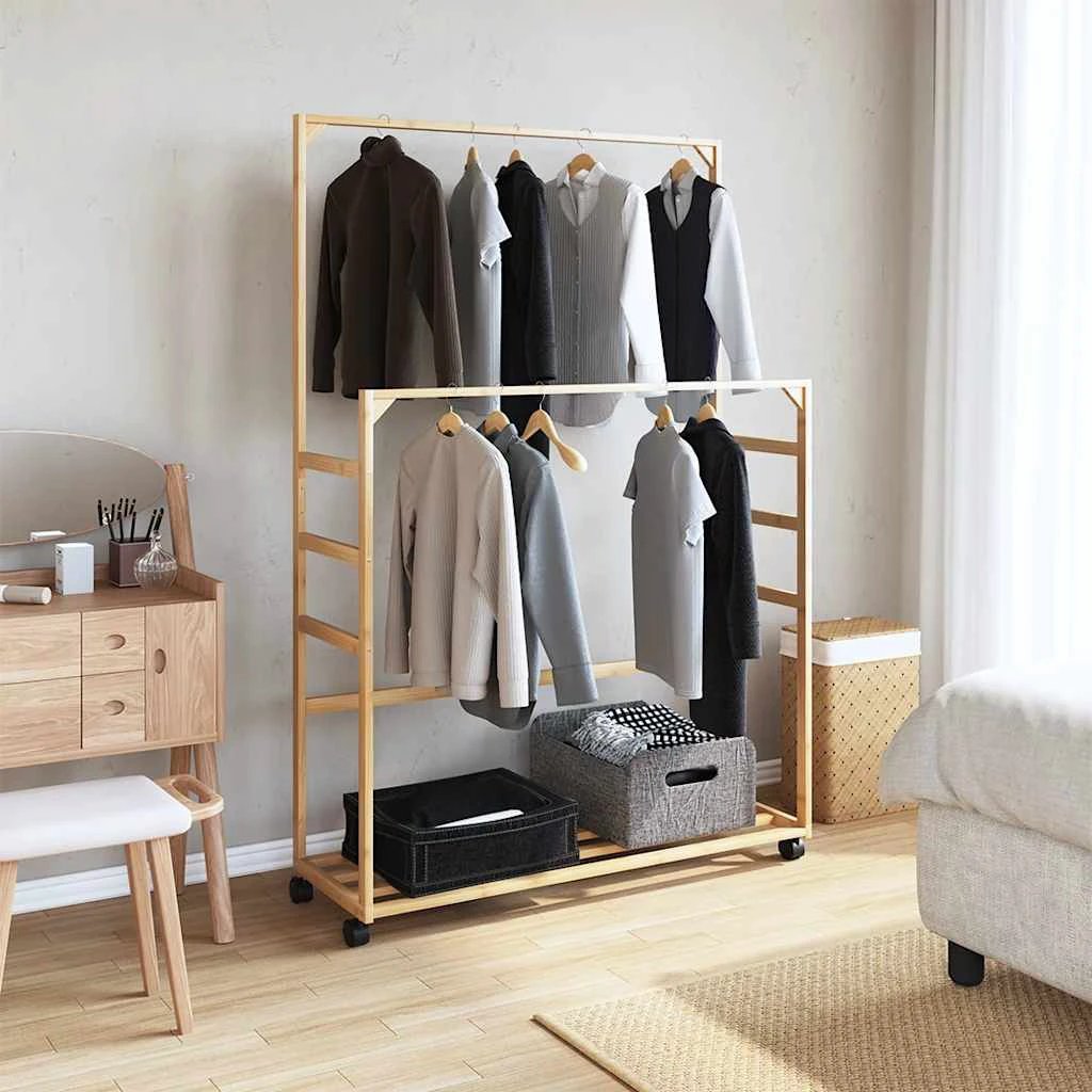 VidaXL Clothes Rack 90x35x155 cm Bamboo Construction With Shelves And Wheels For Small Spaces by vidaXL