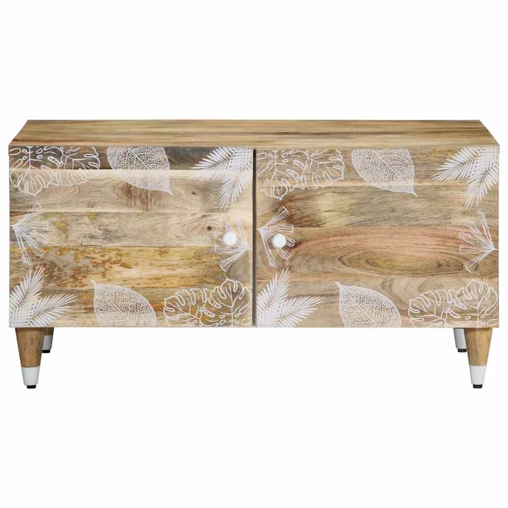 vidaXL VidaXL Coffee Table 80x50x40 cm Solid Mango Wood With White Leaf Pattern Cabinet - Coffee Table