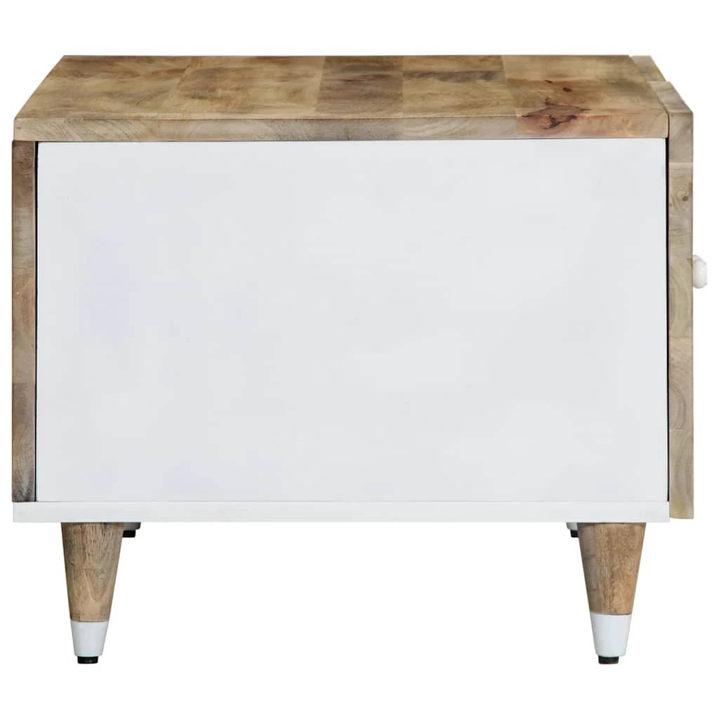 vidaXL VidaXL Coffee Table 80x50x40 cm Solid Mango Wood With White Leaf Pattern Cabinet - Coffee Table
