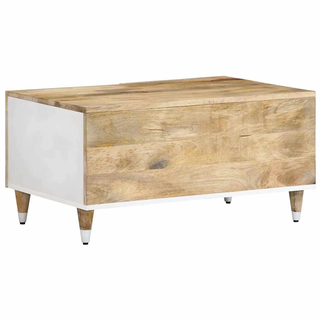 vidaXL VidaXL Coffee Table 80x50x40 cm Solid Mango Wood With White Leaf Pattern Cabinet - Coffee Table