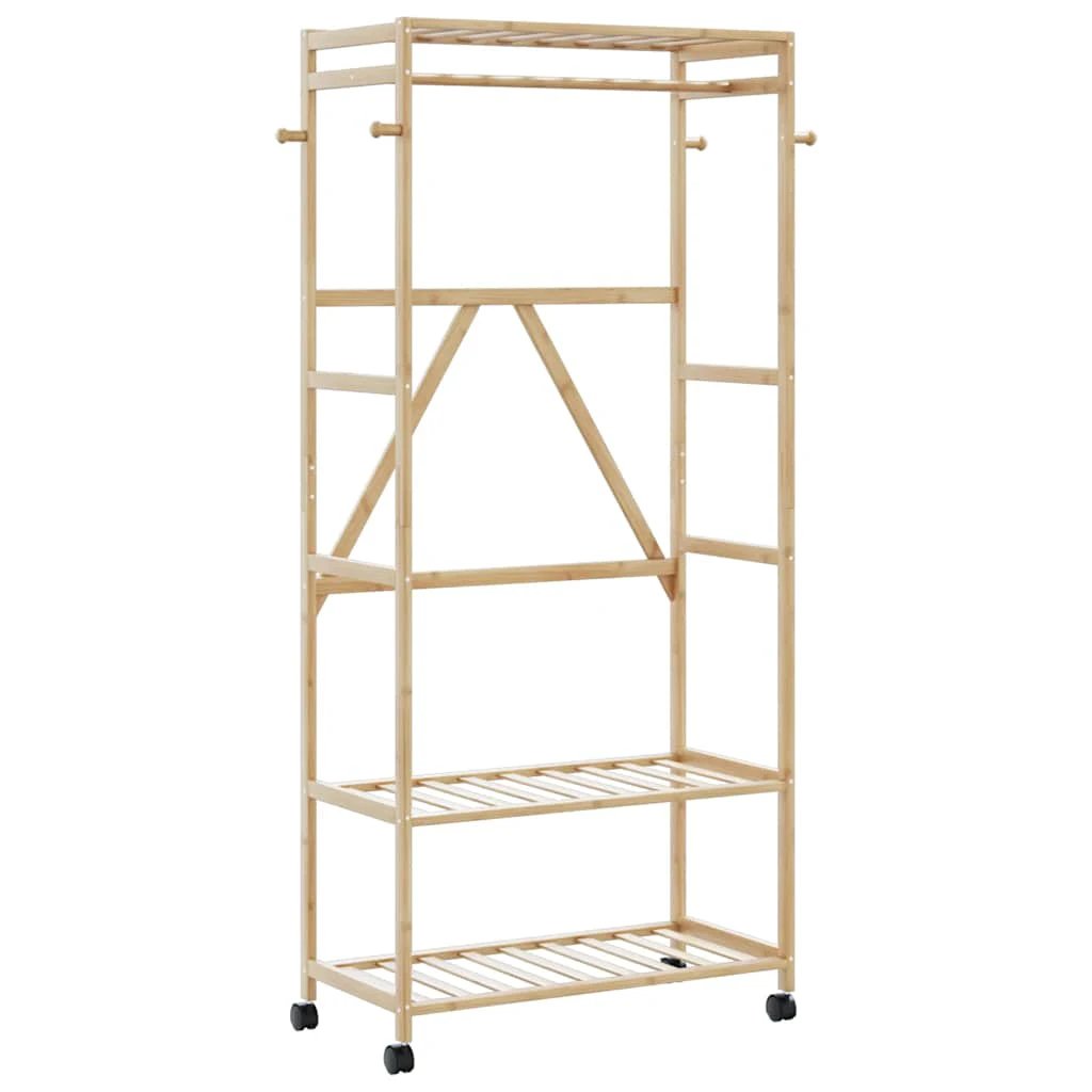 vidaXL vidaXL Clothes Rack With Shelves And Wheels 90x40x179.5 cm Bamboo For Home Organization - Wardrobe