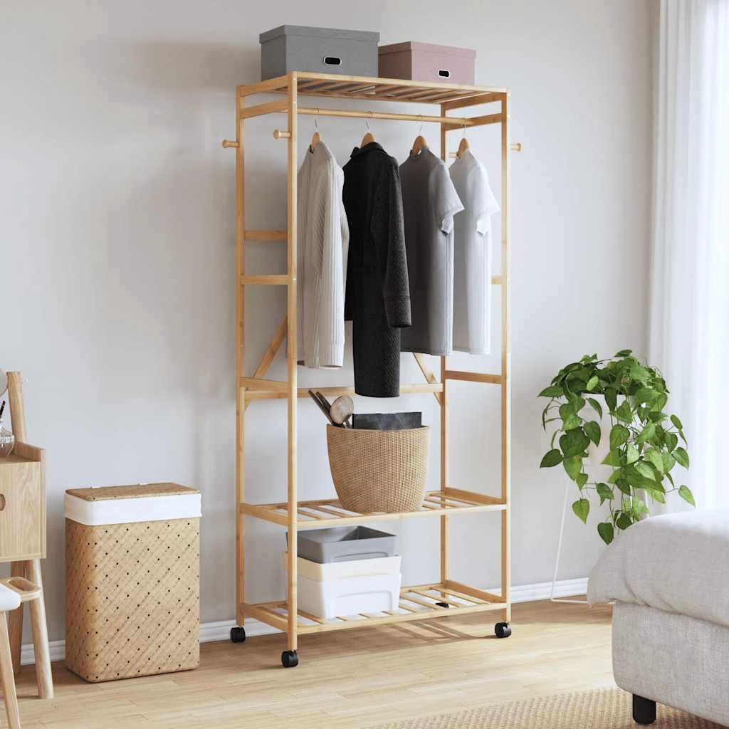 vidaXL vidaXL Clothes Rack With Shelves And Wheels 90x40x179.5 cm Bamboo For Home Organization - Wardrobe