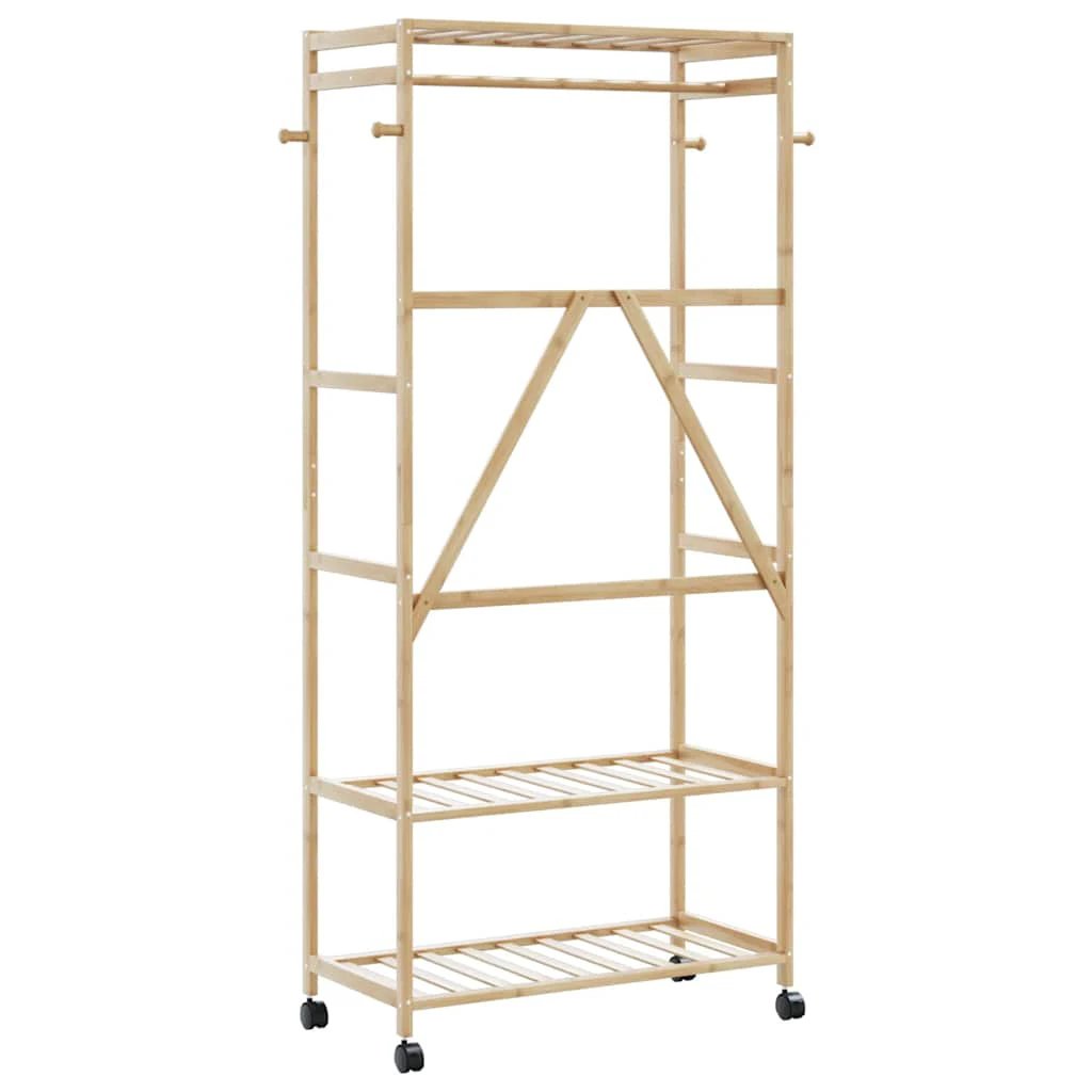 vidaXL vidaXL Clothes Rack With Shelves And Wheels 90x40x179.5 cm Bamboo For Home Organization - Wardrobe