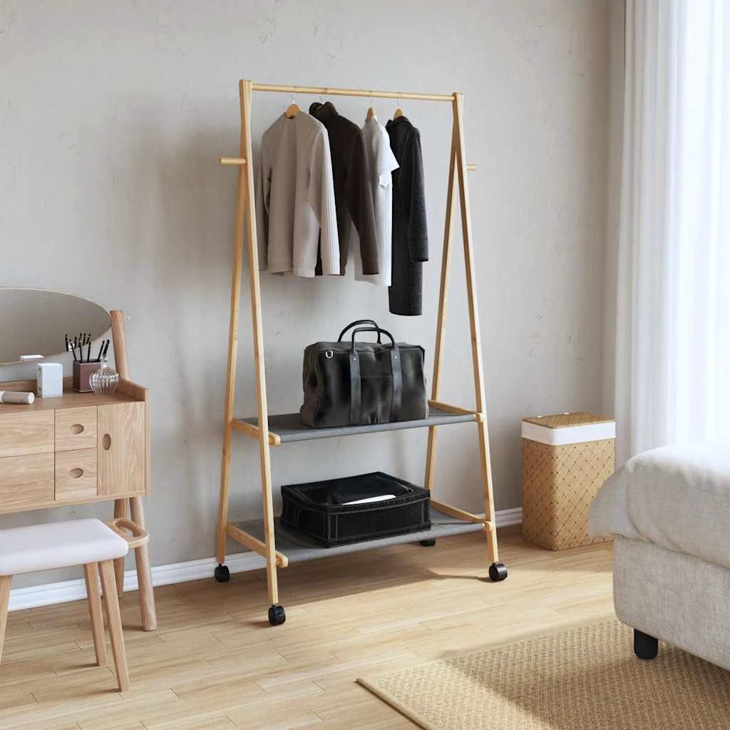 VidaXL Clothes Rack With Shelves And Wheels 96x45.5x155.5 cm Bamboo For Home Organization by vidaXL