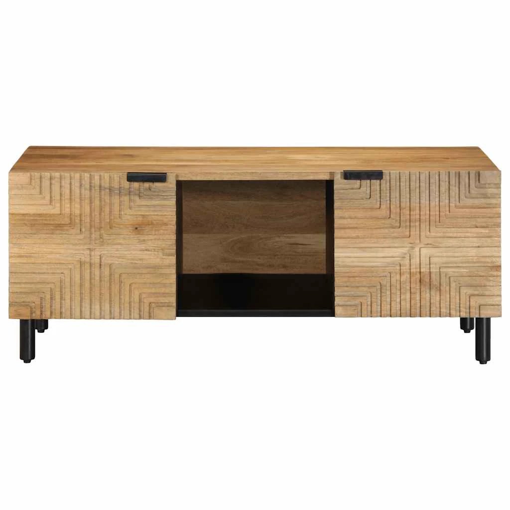VidaXL Coffee Table 100x54x40 Cm Solid Mango Wood Geometric Panel Doors With Open Shelf by vidaXL