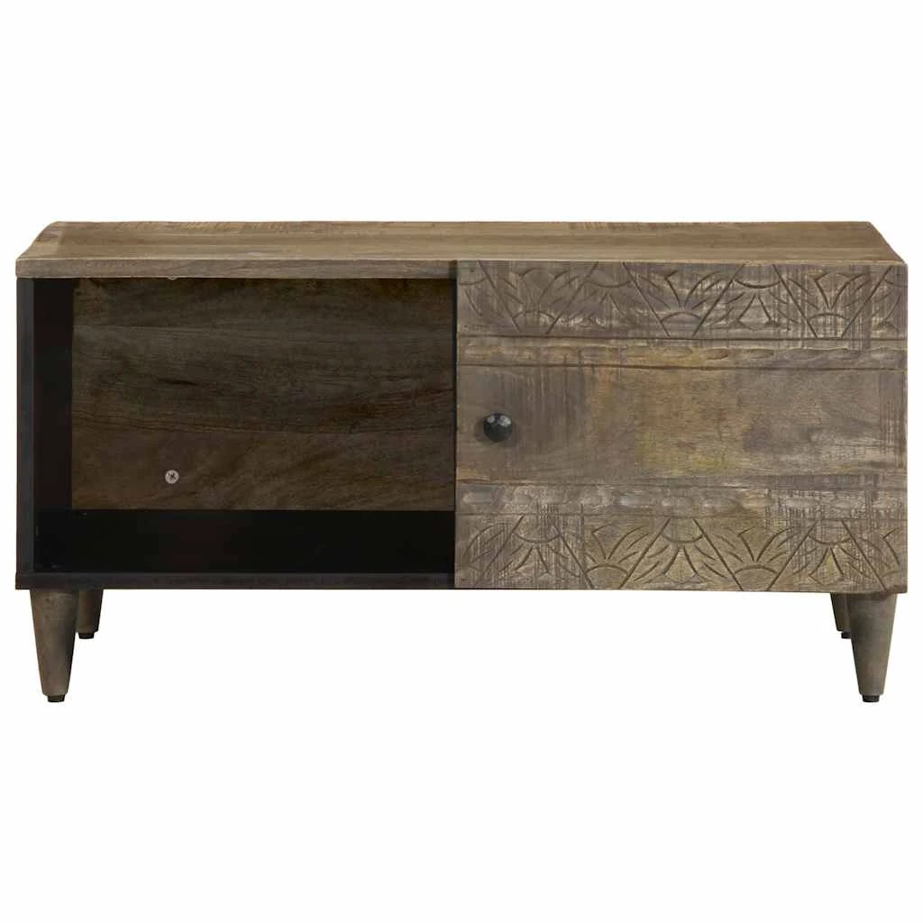 vidaXL Coffee Table 80x50x40 cm Solid Mango Wood Light Grey With Carved Drawer For Living Room by vidaXL