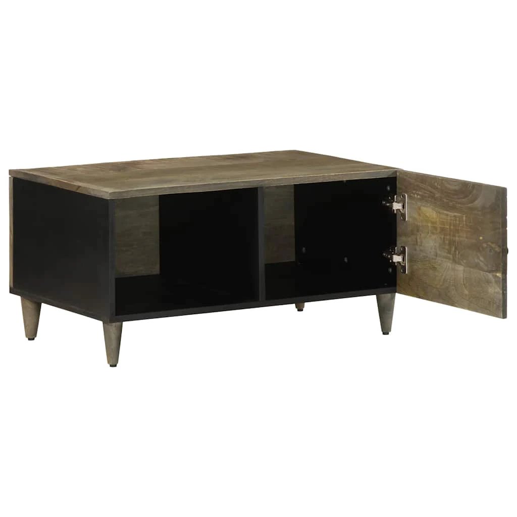 vidaXL Coffee Table 80x50x40 cm Solid Mango Wood Light Grey With Carved Drawer For Living Room by vidaXL