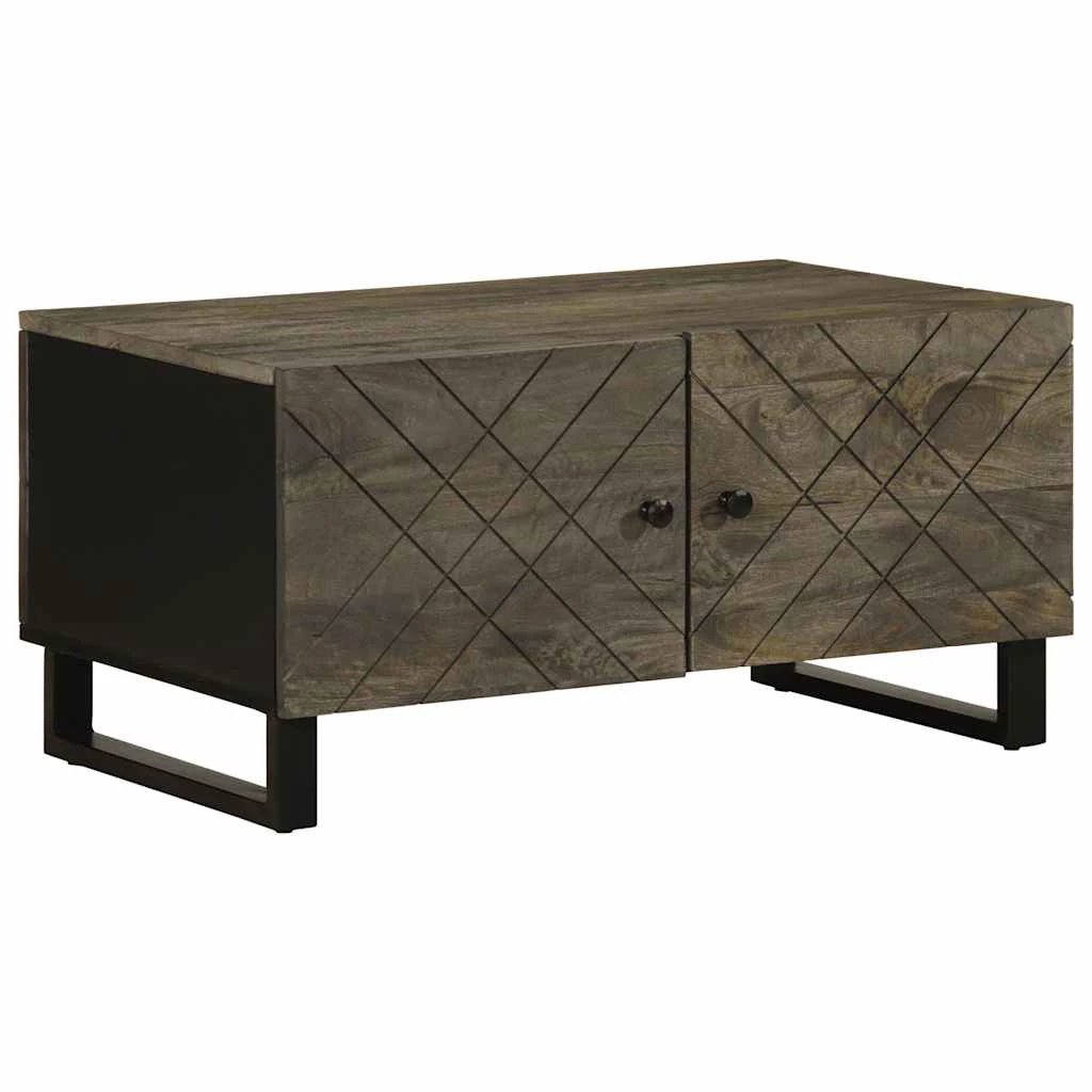VidaXL Coffee Table 80x50x40 cm Black Solid Mango Wood Geometric Panel Doors Living Room Decor by vidaXL