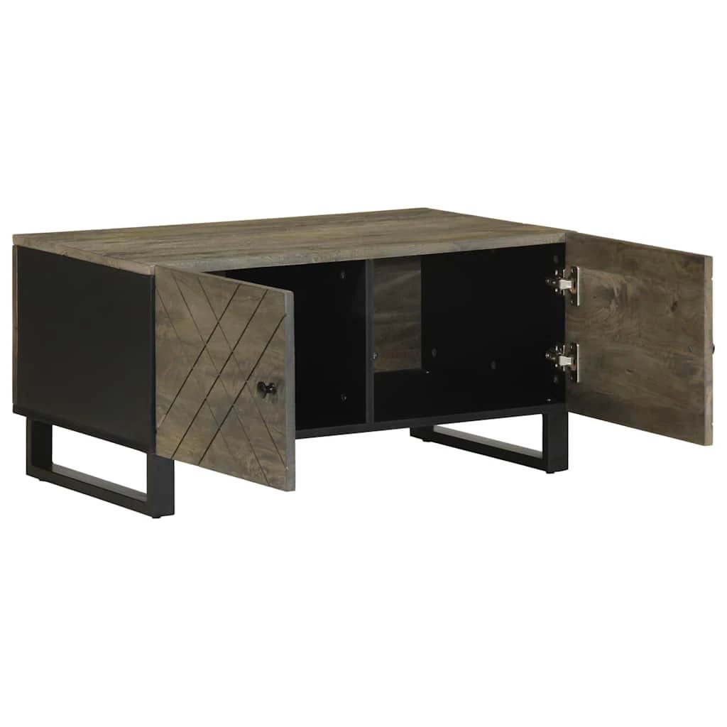 VidaXL Coffee Table 80x50x40 cm Black Solid Mango Wood Geometric Panel Doors Living Room Decor by vidaXL