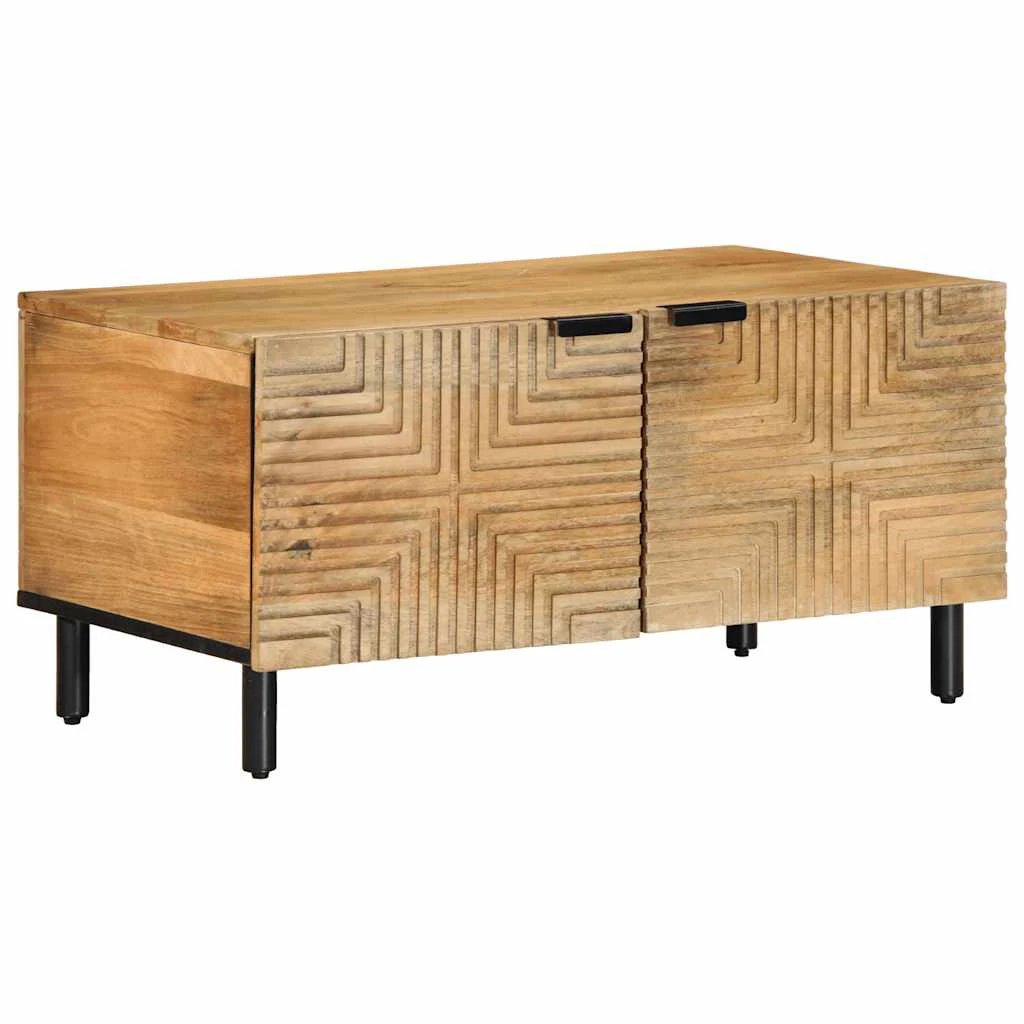 vidaXL VidaXL Coffee Table 80x50x40 cm Solid Mango Wood Geometric Front Panel Doors With Durable Finish For Living Room - Coffee Table