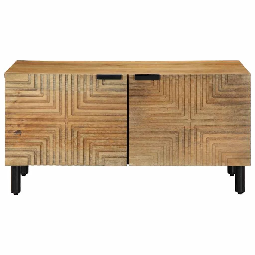 vidaXL VidaXL Coffee Table 80x50x40 cm Solid Mango Wood Geometric Front Panel Doors With Durable Finish For Living Room - Coffee Table