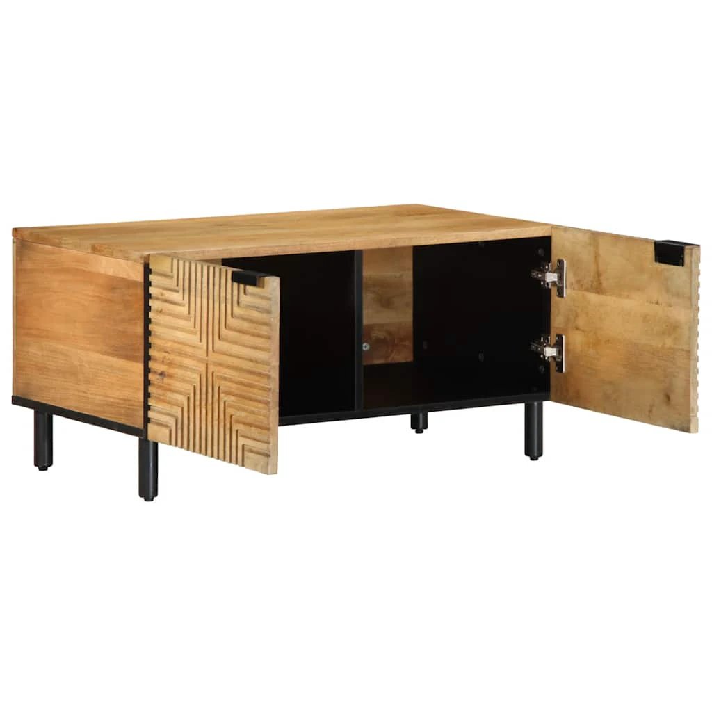 vidaXL VidaXL Coffee Table 80x50x40 cm Solid Mango Wood Geometric Front Panel Doors With Durable Finish For Living Room - Coffee Table