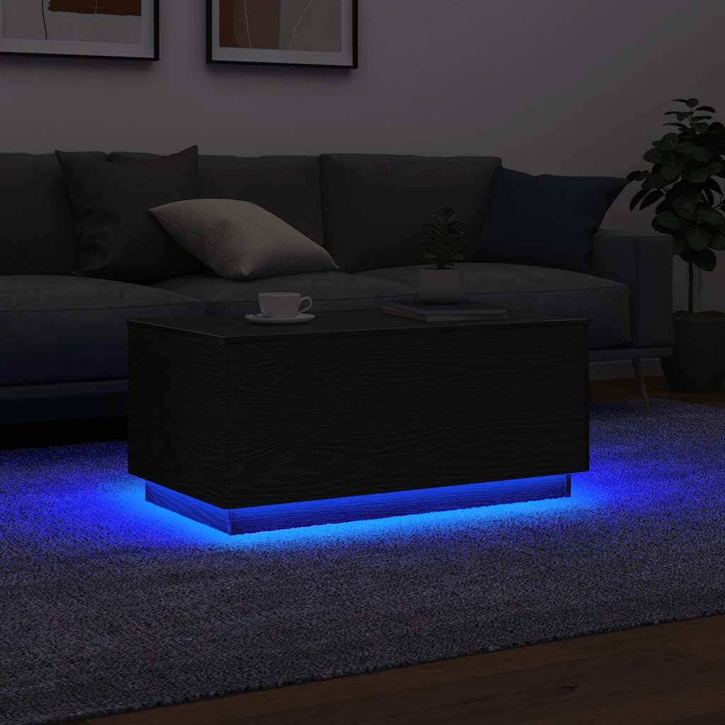 VidaXL Coffee Table 90x50x40 cm With LED Lights Black Oak For Modern Living Rooms by vidaXL