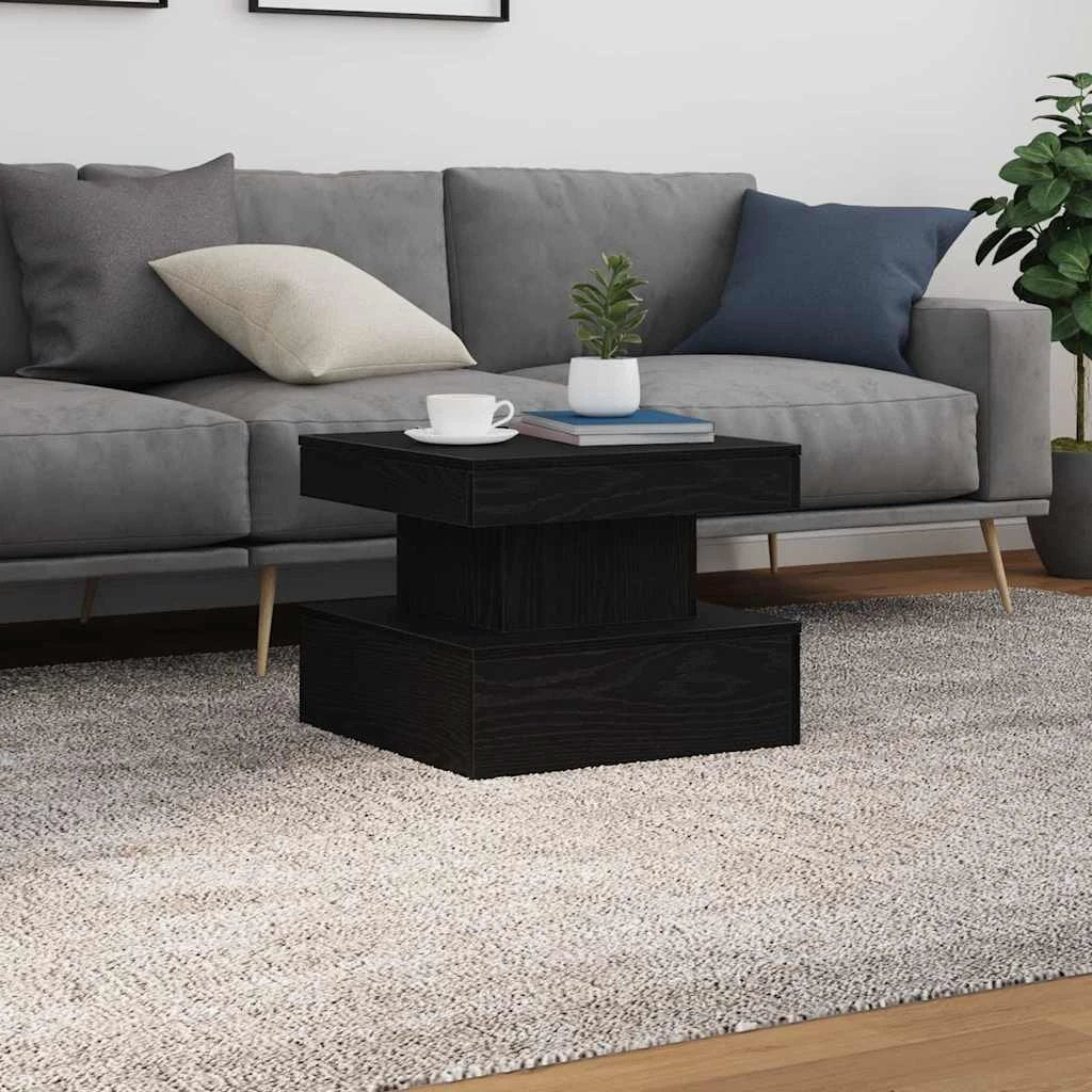vidaXL vidaXL Coffee Table 50x50x40 Cm LED Lights Black Oak Modern Living Room Decor Accent - Coffee Table