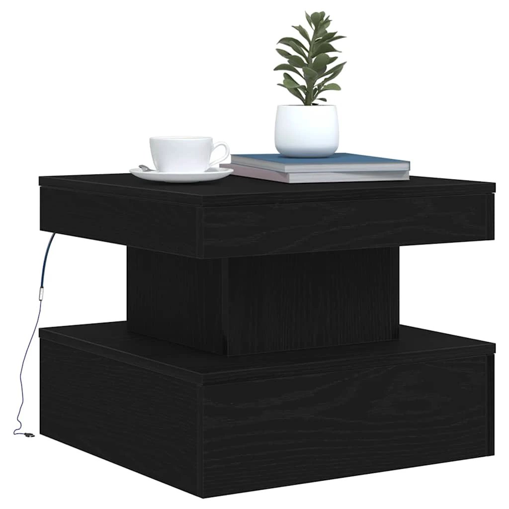 vidaXL vidaXL Coffee Table 50x50x40 Cm LED Lights Black Oak Modern Living Room Decor Accent - Coffee Table