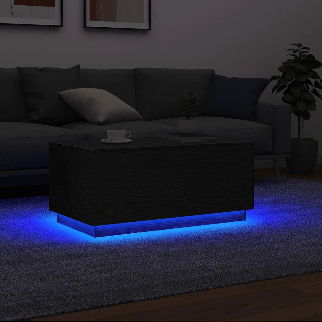 vidaXL VidaXL Coffee Table With LED Lights Black Oak 90x49x40 cm For Living Room Decor - Coffee Table