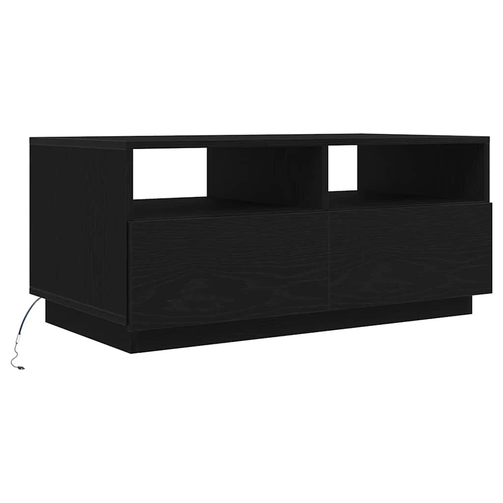 vidaXL VidaXL Coffee Table With LED Lights Black Oak 90x49x40 cm For Living Room Decor - Coffee Table